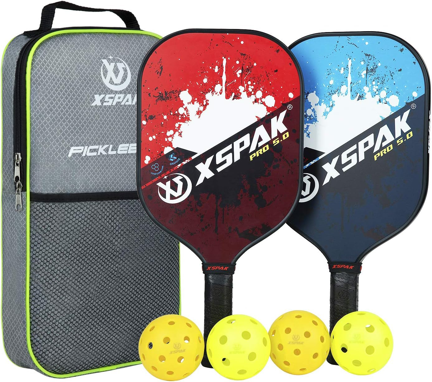 Upgrade Pickleball Paddles Set of 2,Pickleball Set Lightweight Pickleball Racket,Polymer Honeycomb Core,Soft Cushion Grips, 1 Bag,2 Pickleball Paddles and 4 Balls for Indoor & Outdoors