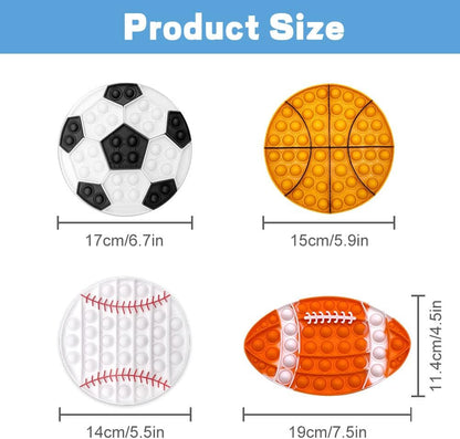 4 Pack Pop Fidget Toy It for Boys, Sensory Bubble Football Basketball Baseball Rugby Soccer Push Its Pop Toys Autism Stress Reliever Silicone Toy Gifts for Kids Adults, Relieve Anxiety Autis