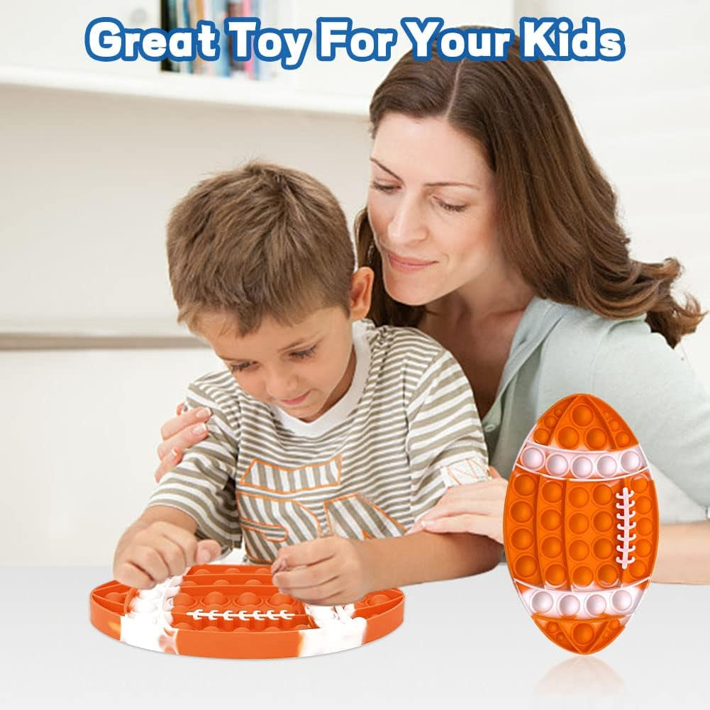 4 Pack Pop Fidget Toy It for Boys, Sensory Bubble Football Basketball Baseball Rugby Soccer Push Its Pop Toys Autism Stress Reliever Silicone Toy Gifts for Kids Adults, Relieve Anxiety Autis