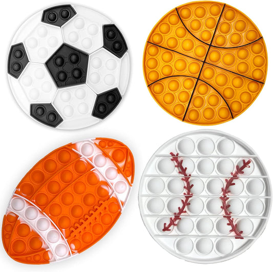 4 Pack Pop Fidget Toy It for Boys, Sensory Bubble Football Basketball Baseball Rugby Soccer Push Its Pop Toys Autism Stress Reliever Silicone Toy Gifts for Kids Adults, Relieve Anxiety Autis