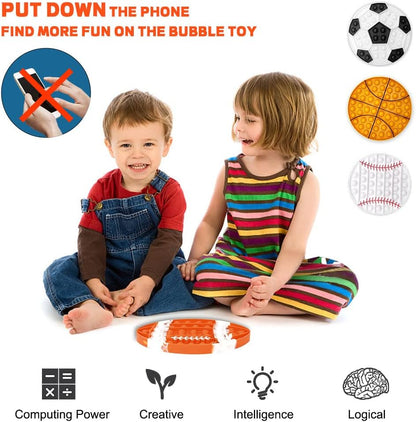 4 Pack Pop Fidget Toy It for Boys, Sensory Bubble Football Basketball Baseball Rugby Soccer Push Its Pop Toys Autism Stress Reliever Silicone Toy Gifts for Kids Adults, Relieve Anxiety Autis